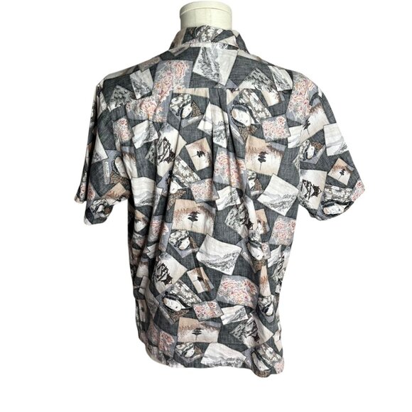 Vintage 90s Blue Paradise Pullover Hawaiian Shirt L Black Reverse Asian Print - Picture 4 of 9